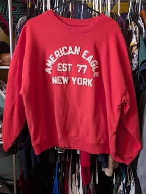 American Eagle Outfitters Bright Red Crewneck Sweatshirt with White Lettering
